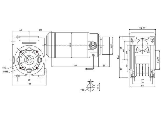 90mm Worm Gear Motor DC 250W 12V 24V D Tipo de eixo 50rpm YLP 80BL-154-3