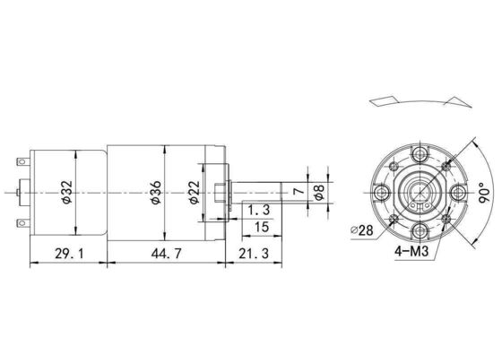 Alto Torque 0.03-2N.m 36mm DC Motor de esteira com baixo ruído e cor preta 12V 24V