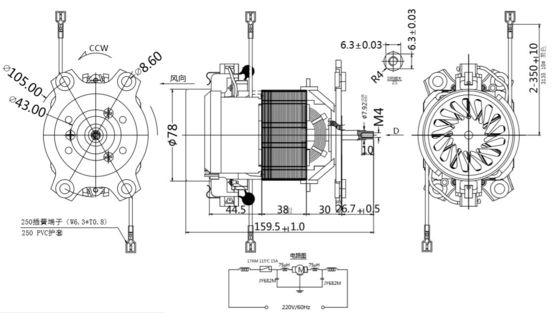 Preto 95mm 50/60Hz Alto Torque 12000rpm 220v Motor AC Universal 150w 185w Motor Elétrico de esteira