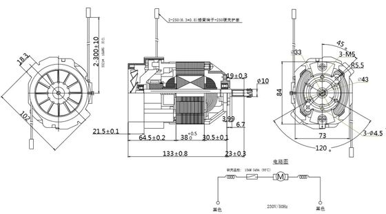 10000rpm 230V Motor totalmente fechado de esteira 93mm com direção de rotação CCW e CW